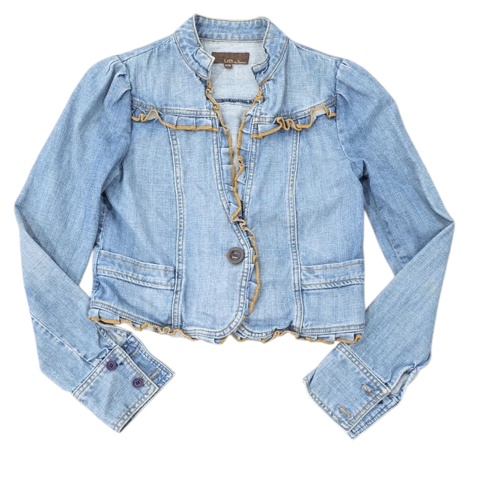 Urban Behavior Women's Denim Jacket with Ruffle Trim #B0211